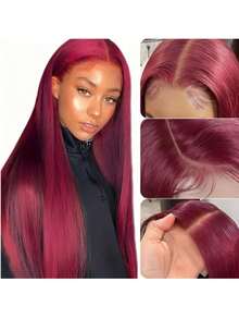 混合发由真人头发与合成纤维和蛋白质丝混合制成。黑色直发13x4蕾丝前假发，真人混合发假发，长直发假发，适合，波波头（6-16英寸）。 - S99J - 查看 7