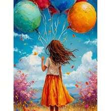 Uso artístico profesional, 1 pieza Niña sosteniendo globos - 40.64x50.8 cm - Sin marco - Adecuado para estudiantes de arte, kit de pintura digital DIY - Pinturas profesionales - Pintar por números - Set de arte artesanal - Pintura acrílica - para decoración de pared del hogar y regalos - Marco no - Sin marco - Ver 2