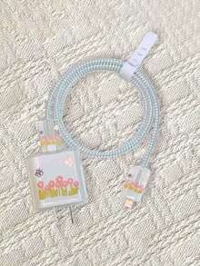 5个装草地蝴蝶图案TPU充电器保护套，适用于苹果18/20W充电器适配器，TPU透明保护套 - 彩色 - 查看 2