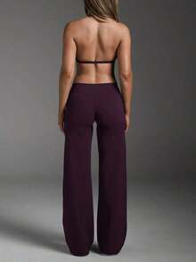 Pantalones acampanados ajustados de unicolor elegantes y modernos para el trabajo y el deporte para mujer, primavera - Rojo violeta - Ver 8