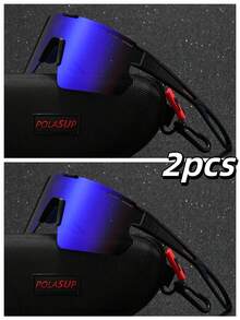 POLASUP 1pc Geometric Gradient Motorcycle/Bicycle Sports Eyeglasses For Men, Hollow Design Breathable All-Season Windproof Anti-Mosquito Impact Protection (Gift Set: Zipper Case + Strap + Cleaning Cloth) - Multicolor - View 13