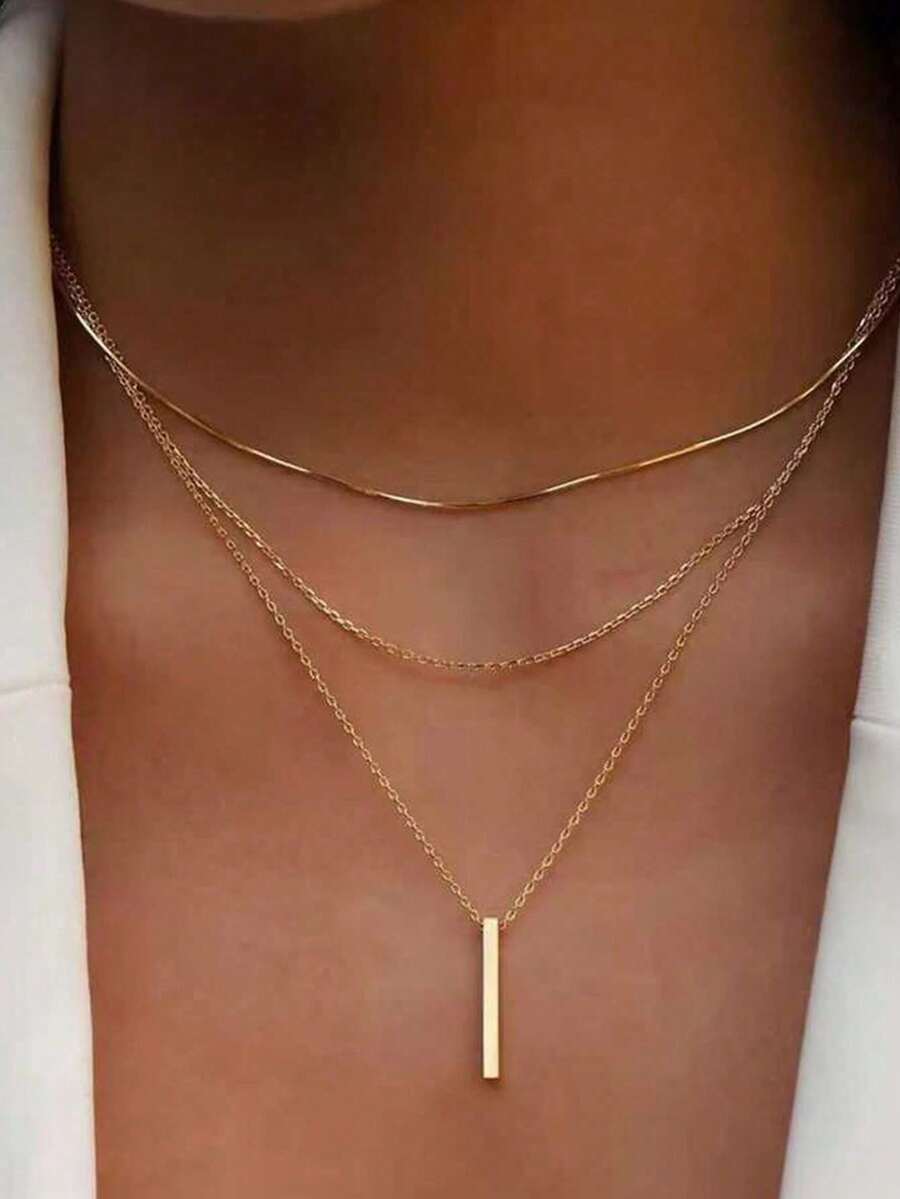 1pc Women Multilayered Necklace, Suitable For Daily Wear And Holiday Gifts - Yellow Gold - View 1