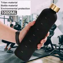 1pc 1000ml Frosted Water Bottle, PortableLeakproof Sports Water Cup ,Suitable ForOutdoor Camping, Driving, Cycling - Black - View 5