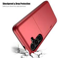 防震 2 合 1 PC 卡槽手機殼，相容 Apple 17 Pro Max 17 Pro 17e 16E 15 14 13 12 11 機型，相容 Galaxy S26 Ultra S25 Ultra A37 A57 A56 A55 A17 S25 FE A14 A15 A16 A26 A36 A35 A25 機型，亦相容 P30 P30 Pro 機型，2 合 1 防震手機保護殼，附卡槽錢包設計 - 紅色 - 查看 5