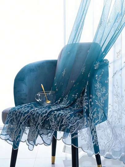 ผ้าม่านโปร่งแสงไล่ระดับสีน้ำเงินนอร์ดิก, หรูหราสง่างาม, ตะขอแขวนด้านบนอเนกประสงค์, เหมาะสำหรับห้องนั่งเล่น, ห้องนอน, ห้องหนังสือ, ระเบียง, หน้าต่างเบย์, ห้องโถง, ของตกแต่งบ้านอพาร์ตเมนต์