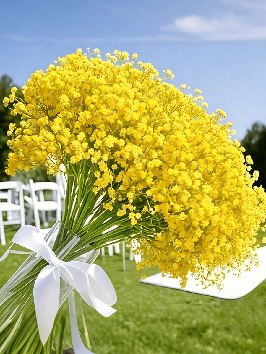 1-48pcs Artificial Yellow Baby's Breath, Bridal Bouquet, Silk Faux Flowers, Wedding Party Decor, Living Room Decor, Room Decor, Bathroom Decor, Wedding Floral, DIY Home Garden Office, Valentine's Day, Birthday Graduation Gift, Artificial Plants, Table Centerpiece Decor, Birthday Party, Holiday Decor Anniversary, Cafe, Office, Garden, Balcony Decor, Fake Flowers