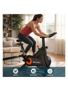 Bicicleta Estática con Volante de Inercia, Resistencia Ajustable y Soporte para Celular/Bicicleta Fija Spinning (Peso del Volante de Inercia 4 Kg), Soporta hasta 100 kg, Ajuste de 5 Niveles en Asiento y 5 en Manubrio, Pedales con Correas; Ideal para Rutina de Cardio. Bluelander - Negro - Ver 4