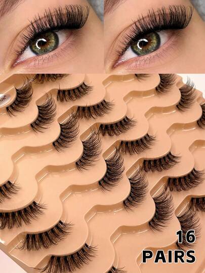 ENCHUW 16 Çift Yarım Göz Kirpik Şeffaf Bant Takma Vizon Kirpik Kedi Gözü Kirpik Doğal Kirpik Uzantısı