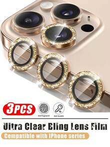 MIGAE 3 Packs 9H Tempered Glass Camera Lens Protectors, Compatible With IPhone 17/17 Pro/17 Pro Max/16 Pro/16 Pro Max, Phone Accessory, Individual Metal Decorative Screen Protector, Gold, Compatible With Phone Cases. - Gold - View 32