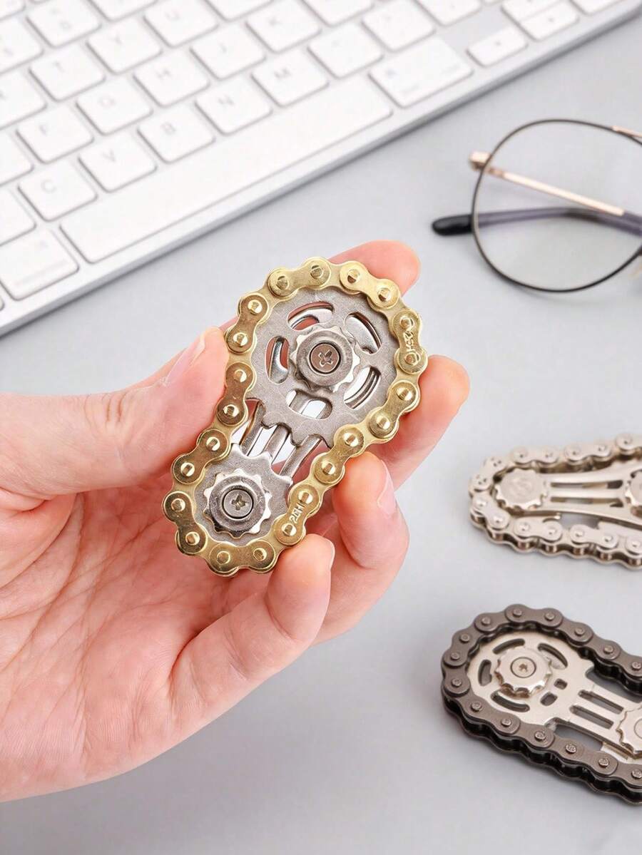 1个金属链轮齿轮玩具，减压焦虑手转飞轮小工具，感官立方体手指旋转自行车链条玩具，机械EDC新奇玩具，成人习惯养成玩具，辅助冥想，改善多动症、注意力缺陷障碍，适合深度思考，可用于派对、办公室、家庭、旅行，是送给朋友、家人、毕业生、生日、周年纪念日、圣诞节、感恩节、复活节、新年、万圣节的理想礼物 - 彩色 - 查看 1