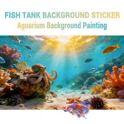 Sunlight Octopus Coral Reef, Aquarium Background Painting, Aquarium Background Sticker, Reptile Habitat Background Sticker, Self-Adhesive Front, Aquarium Landscape Decor, Aquarium Decorations