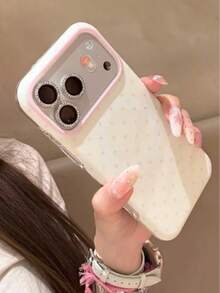 Minimalist Polka Dot Phone Case Suitable Compatible With Iphone 16 Pro Max, 17 New Model, 15 PM, Cute Korean Style, Shock-Proof Full Coverage Phone Case Compatible With Iphone 16 Pro, 17 Pro - Pink - View 4