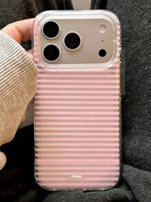 Casing Ponsel Minimalis Bergaris Pink Transparan Lembut Cocok Untuk iPhone 17, 11, 12, 13, 14, 15, 16 Pro Max, 14, 15, 16 Plus, 17 Air, 11 Dan Model Lainnya, Pelindung yang Modis - Garis-garis merah muda transparan - View 4