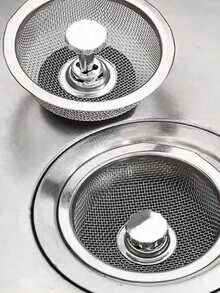 3.3 Inch Stainless Steel Sink Strainer With Handle And Stopper, Durable Mesh Filter Basket Stopper, Sink Protector, Food Waste Collector, Kitchen Essential, Home Maintenance, Silver Kitchen Accessory - Multicolor - View 2