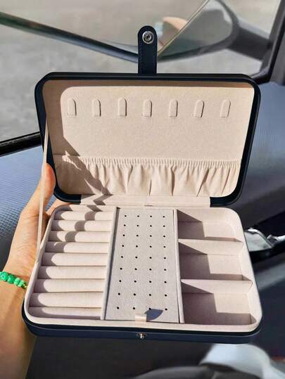 1pc PU Leather Jewelry Box, Portable Travel Jewelry Organizer, Vanity Makeup Storage Box, Multi-Layer Jewelry Display Case, Jewelry Gift Box, Minimalist Flip-Cover Design, Large Capacity Jewelry Storage Box, Suitable For Storing Rings, Necklaces, Earrings, Watches, Lipsticks And Other Accessories, Bedroom Decor, Outdoor Travel Supplies, Button Closure, Elegant International Style, Suitable For Travel And Home Use, Ideal Gift For Girls, Makeup Room Decor, Room Decor