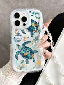 Cream Ripple Wavy Edge Glossy Oil Turtle Painted Anti-Fall Phone Case With Handmade Beaded Bracelet Painted For 16/ 16 Pro/16 Plus 16 Pro Max 15 Pro 15 Pro Max Apple 13 Phone Case 14 Apple 11 - Multicolor - View 3
