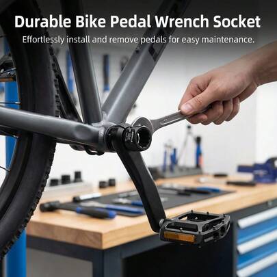 黑色自行车脚踏扳手，用于安装和拆卸锁踏轴，耐用碳钢材质，符合人体工程学的握柄，自行车维修工具，骑行配件