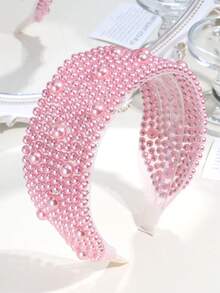 1 chiếc băng đô cài tóc nữ thời trang, thanh lịch, vành rộng đính ngọc trai giả, thích hợp để đeo hàng ngày. - Màu Hồng baby - Xem 1