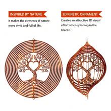 1 chiếc chong chóng gió hình cây sự sống bằng kim loại mộc mạc với đỉnh hình trái tim xoay được - Chỉ báo hướng gió 360°, thích hợp để trang trí ngoài trời/trần nhà hoặc treo, lý tưởng cho đám cưới, sân vườn, hiên nhà, quà tặng Ngày của Mẹ. - Rỉ Nâu - Xem 7