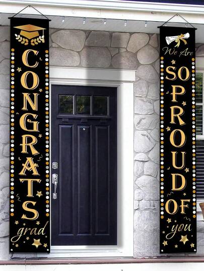 2件套2026毕业季装饰门帘、毕业祝贺横幅、毕业摄影道具、毕业派对用品、毕业背景幕布、2026毕业派对装饰（适用于学校或年级）、毕业派对装饰（门饰、家居装饰、房间装饰）、毕业装饰、毕业礼物