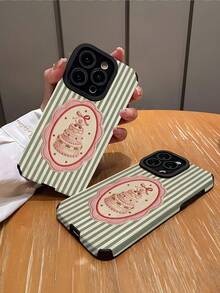 1个时尚简约绿色条纹蛋糕图案竖款仿皮材质手机壳，防刮耐磨，采用优质柔软硅胶面料，适合作为生日、节日礼物送给朋友、家人、情侣，适用于 17/ 17 Air/ 17 Pro/ 17 Pro Max/ 16/ 16 Plus/ 16 Pro/ 16 Pro Max/ 15/ 15 Plus/ 15 Pro - 彩色 - 查看 2