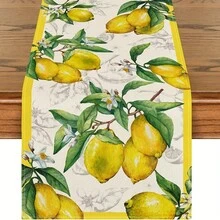 1pc Yellow Watercolor Lemon Summer Table Runner, Seasonal Summer Kitchen & Dining Table Decor, Home Party Decoration - Multicolor - View 8