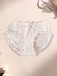 Bộ 3 quần lót nữ bằng cotton mềm mại, cạp trung, in hình trái tim, có nơ và ren phối hợp, thích hợp mặc hàng ngày. - Nhiều màu - Xem 4