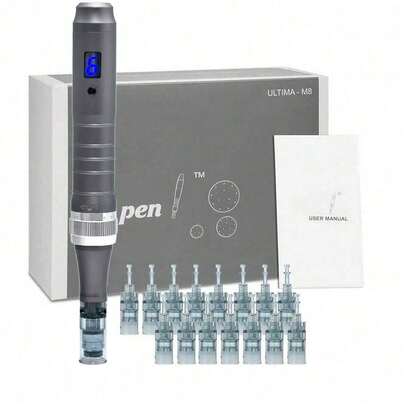 dr realpen Dermapen Ultima M8 Pluma de microagujas profesional, incluye 12 cartuchos de agujas de 11/16/24/36/42 piezas