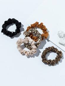 Bộ 5 chiếc dây buộc tóc bằng satin in họa tiết da báo tối giản thanh lịch, đa năng, phù hợp cho kỳ nghỉ và du lịch. - Nhiều màu - Xem 3