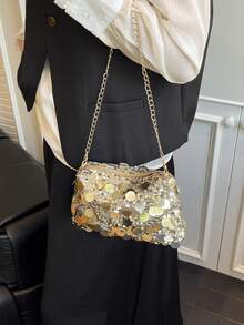 2026新款亮片手提包，时尚斜挎包，优雅晚宴包，闪亮单肩包，高品质饺子包 - 金色 - 查看 9