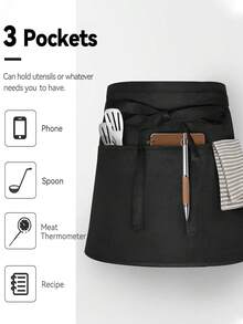 1pc Black Waist Apron With 3 Pockets, Suitable For Restaurant/Hotel Staff Uniform, Kitchen Cooking Baking Apron, Chef Apron, Also Suitable For Household Chores And Cleaning, Can Be Used As Protective Wear - Multicolor - View 9