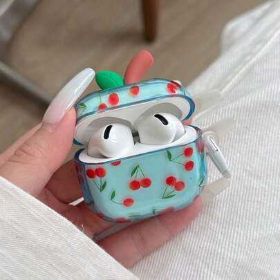 Creative Leaf & Cherry Floral Transparent Earphone Case For AirPods Pro 3/2, 4/3/2, Minimalist Stylish Earbud Case For Women & Men