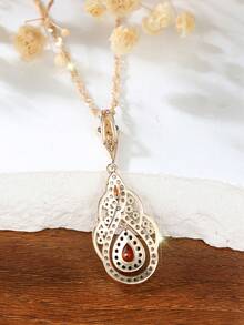 Vanel 1piece Chic Golden Minimalist Multi-Color CZ Teardrop Necklace, Fashion Jewelry For Women, Sparkling Dainty Pendant For Daily Wear & Party - Golden Yellow-multicolor - View 2