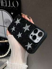 Funda de teléfono minimalista con patrón de estrella negra, 1 pieza de funda protectora de teléfono de color negro sólido con estrella de rhinestone 2 en 1 con orificio para lente, compatible con iPhone 17, 16, 15 Pro Max, 14, 13, 12, 11 Series, patrón de estrella de rhinestone, funda de teléfono minimalista y de moda, regalo de cumpleaños para fiesta,mobile phones, bags, mobile accessories, phone cases, room decoration, accessories, transparent phone cases, summer, phone straps, men's phone cases, black phone cases, pink phone cases, mobile case for men, mobile case for women, mobile phone protection, beach accessories, strawberry treats, phone protection covers. - Estilo (1 pieza) - Ver 10