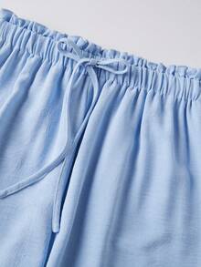 Women Linen Lace Trim Long Bloomers Pants Ruffle Victorian Vintage Pantaloons Summer Beach Travel Vacation Pants - 藍色 - 查看 7