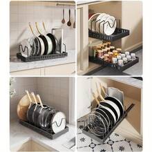 1个黑色/白色碳钢拉出式炊具架，可调节橱柜厨房收纳整理架，节省空间的锅盖架，重型厨房收纳架，适用于炊具、煎锅、砧板、烘焙工具等。 - 彩色 - 查看 5