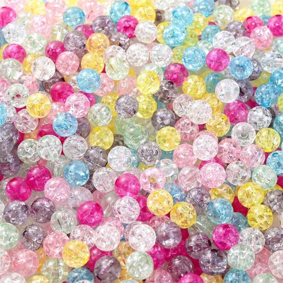 6/8mm 100/200pcs Transparent Multicolor Acrylic Ice Cracked Round Beads DIY Jewelry Making Additions,Lfor Necklaces, Bracelets, Keychains And Handmade Crafts - Round Beads - View 1