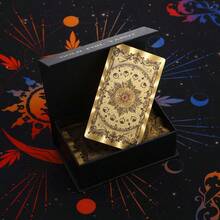 1副金箔塔罗牌，附带英文说明书，彩色印刷，防水PVC材质，占卜卡，派对桌游卡，算命卡，收藏礼品 - 彩色 - 查看 12