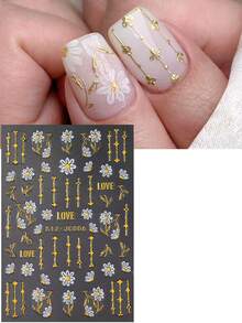 2片闪亮亮片花瓣美甲贴纸，优雅金色花朵雏菊美甲贴花，奢华春夏美甲用品，婚礼美甲装饰 - 彩色 - 查看 4
