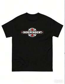 Independent Trucks Retro 90s Skateboard Graphic T-Shirt - White Crew Neck Tee With Black & Brown Emblem Print, All-Season Comfort, Machine Washable For Men, Teens, Skate Culture & Outdoor Activities Men's Summer Round Neck Short Sleeved Cotton Print Loose Round Neck Short Sleeve T-Shirt2025 - 黑色 - 查看 3