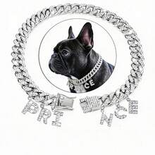 Luxury Decorative Collar For Cats And Dogs, Combining Classic Hip-Hop Cuban Chain And Letter Pendant, Made Of Zinc Alloy Resistant To Deformation And Corrosion, Sparkling Rhinestones Enhance The Elegant Look, Adjustable Size For Long-Term Comfortable Wear - Multicolor - View 11