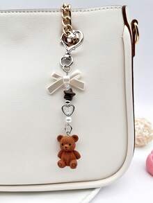 1 pieza Lindo accesorio de bolso con oso, con decoraciones creativas de corazón y estrella, llavero de oso rosa/marrón/rojo rosa adecuado para mujeres y niñas, colgante de oso con lazo exquisito, decoración colgante de oso de resina para mochila, bolso, mochila escolar, habitación, regalo dulce, accesorio de coche, llavero - Multicolor - Ver 10