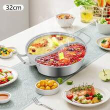 32 Cm Hot Pot With Divider And Lid, Shabu Shabu Hot Pots 304 Stainless Steel Chinese Dual Sided Pot Set For Induction Cooktop Gas Stove Dual Sided Soup Cookware, Chinese Induction Shabu Pot - View 4