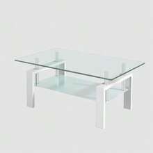 Coffee Table In Clear Tempered Glass, Tea Table For Living Room - White - View 1