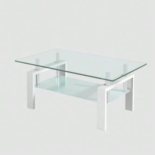 Coffee Table In Clear Tempered Glass, Tea Table For Living Room - White - View 1