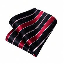 Bộ cà vạt sọc đen đỏ dành cho nam - Bao gồm khăn cài túi áo, khuy măng sét và kẹp cà vạt vàng, cà vạt công sở trang trọng thời trang. - màu đen - Xem 4