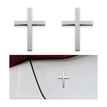 2PCS Metal Jesus Christ Cross Badge Stickers, 2.6"*1.85" Alloy 3D Individual Car Cross Sticker, Self Adhesive Scratch Covering Metal Cross Auto Emblem Decal For Car Body Fender Tail - 2 pcs (black+Red) - 查看 1