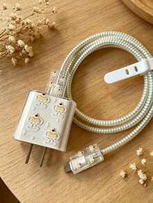 5件套冰淇淋图案TPU充电器保护套，兼容苹果18/20W 14 Pro Max充电线，防断裂，支持13英寸快充，15/12英寸保护壳 - 彩色 - 查看 3