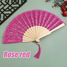 1把蕾丝扇，可折叠西班牙木质蕾丝扇，新娘手扇，纪念品，摄影道具，适合各种节日和派对 - 彩色 - 查看 5