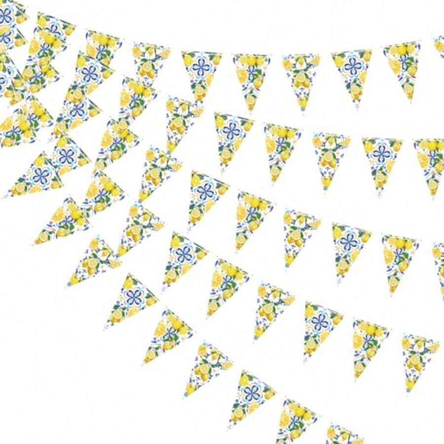 M5Pcs Blue Lemon Party Decorations Lemon Triangle Banner Fruit Triangle Flag Garland Streamers For Wedding Birthday Bridal Shower Bachelorette Baby Shower Party DecorationsN - 黃色 - 查看 1